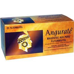 Eine gelbe Packung mit 25 Beuteln Magentee aus Peru.
