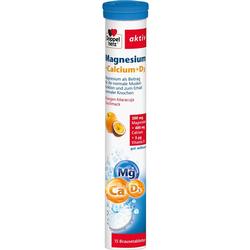 Eine Röhrchenverpackung für Brausetabletten mit Magnesium, Calcium und Vitamin D3.