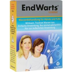Eine Verpackung für ein Produkt zur Warzenbehandlung an Händen und Füßen.